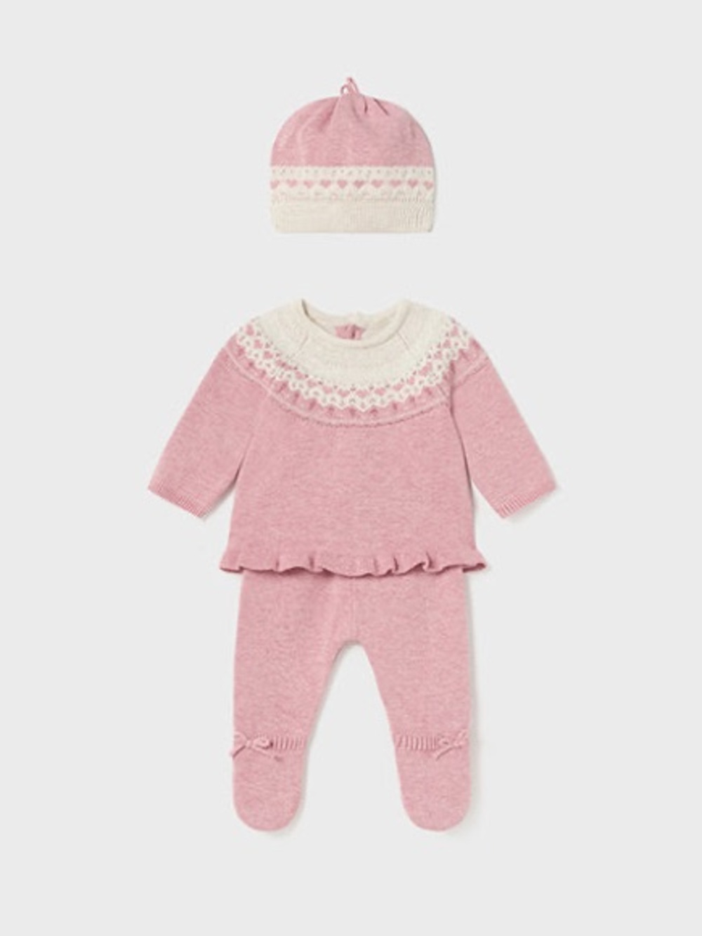 Mayoral Newborn 2-4m Pink and Cream Knit Baby Girl 3 Piece Sweater Set